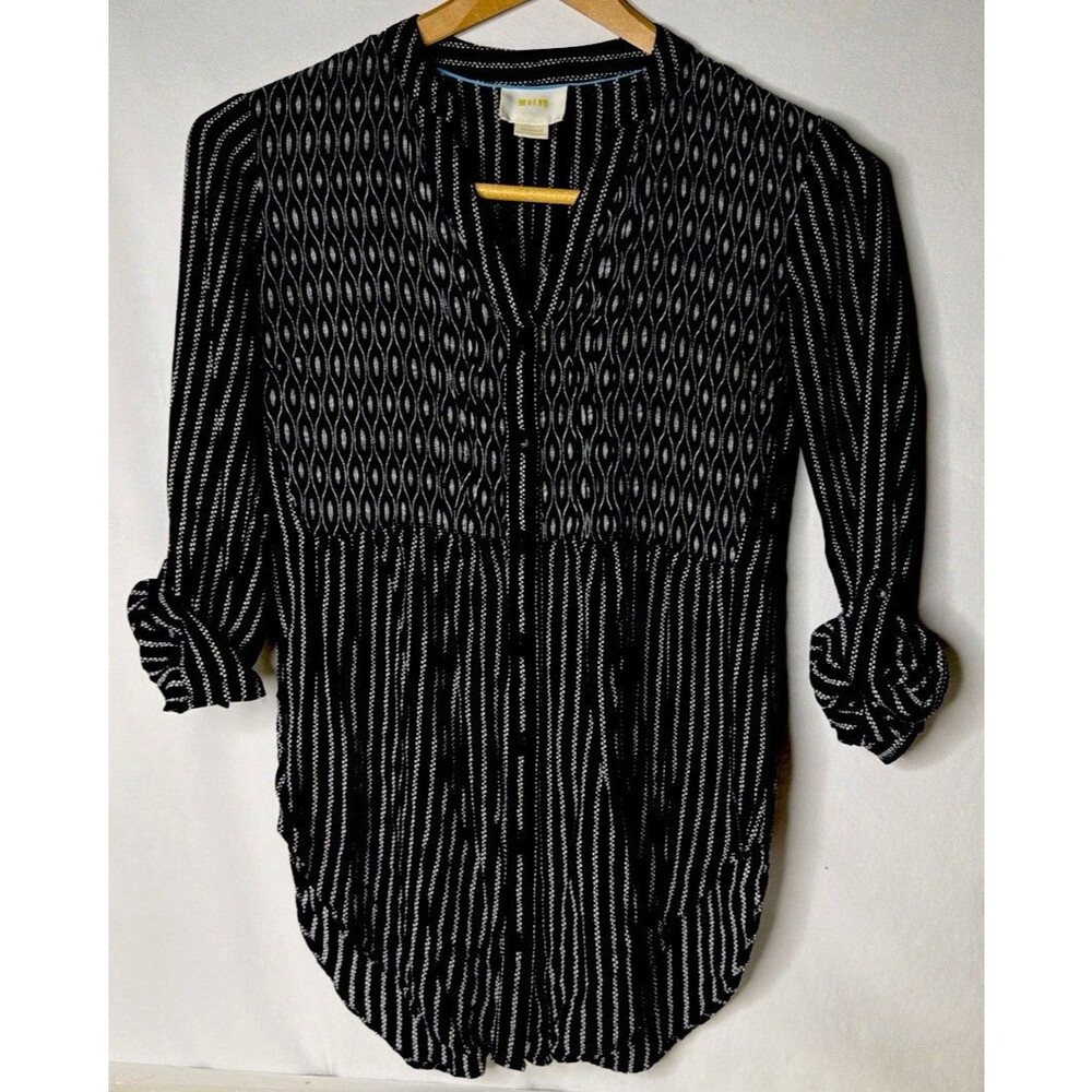 Anthropologie Maeve black and white print top blouse 0
